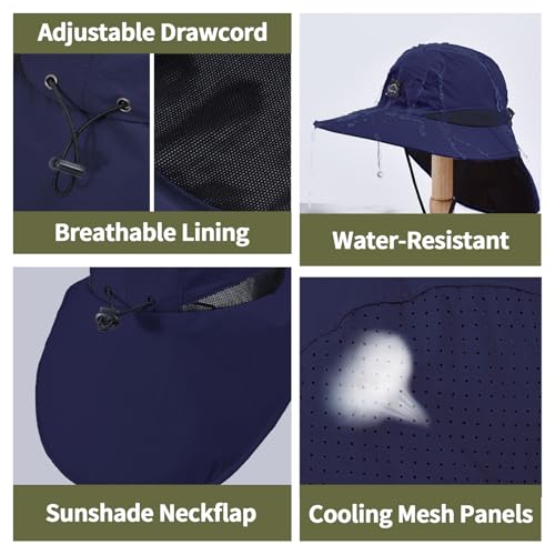 ZOORON Kids Sun Hat with Neck Flap Beach Fishing Bucket for Boys Girls - color: Navy Blue