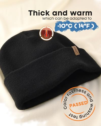 FURTALK Beanie for Men Women Cuffed Thick Knitted Winter Hat Skull Cap - color: Black