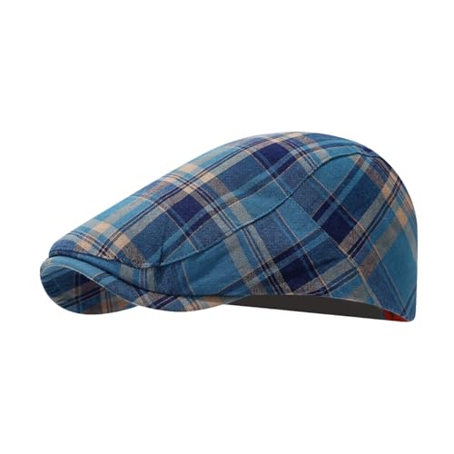 Classic Ivy Flat Plaid Newsboy Cap Adjustable Cotton Gatsby Cabbie Hat for Women Men - color: Blue