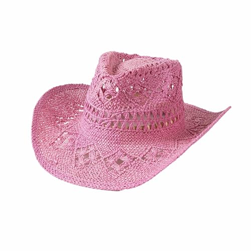 Lifup Straw Cowboy Sun Hats for Women, Western Cowgirl Hats - color: Pink