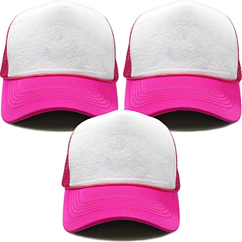 Funky Junque Blank Mesh Foam Lightweight Snapback Trucker Hat - color: 3 Pack - White/Hot Pink (All)