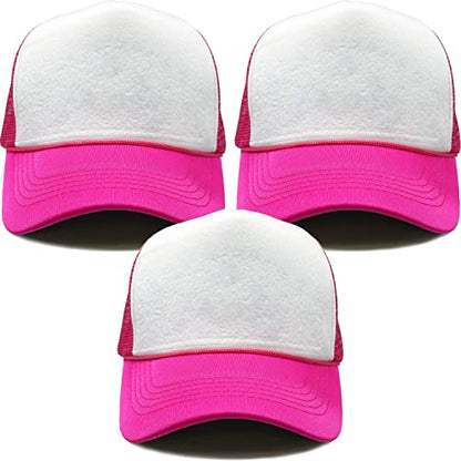 Funky Junque Blank Mesh Foam Lightweight Snapback Trucker Hat - color: 3 Pack - White/Hot Pink (All)
