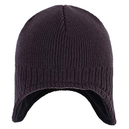 Connectyle Men's Knit Winter Hat with Ear Flaps Fleece Lined Beanie Warm Knitted Skull Cap Beanies Watch Hat - color: Dark Grey