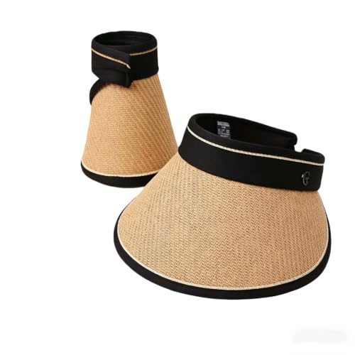 Sun Visors for Women Roll-Up Packable Sun Hat Adjustable Visor Straw Hat Summer Beach Hats for Various Hairstyles - color: Brown