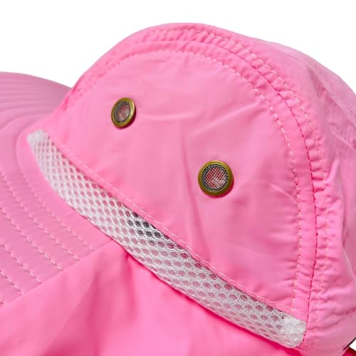 Packable and Adjustable Mesh Boonie Sun Hat with Neck Flap - color: Pink