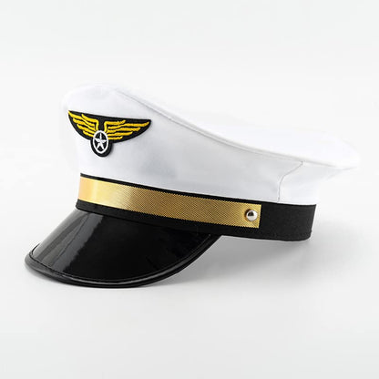 Adult Navy Pilot Airline Captain Hat Airplane Aviator Costume Cap For Captain Halloween Party Cosplay Supplies - color: White