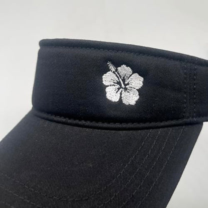 Embroidered Adjustable Sun Visor for Women Men Outdoor Golf Tennis - color: Hibiscus Flower/Black