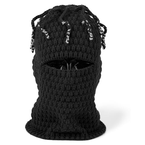 CLAPE Distressed Balaclava for Men, Funny Knitted Ski Motorcycle Mask Distressed Winter Windproof Snow Full Face Cover Mask - color: Khwb2401-black