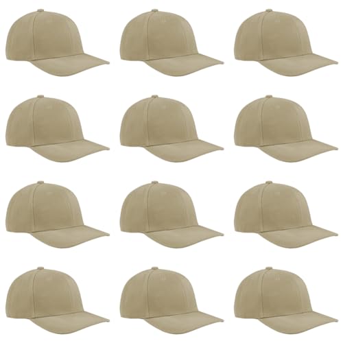 TK Flex Blank Hats, Adjustable Plain Hats, Casual Women's and Men's Hats, Baseball Caps for Patches and Embroidery, 12 Pack - color: Khaki