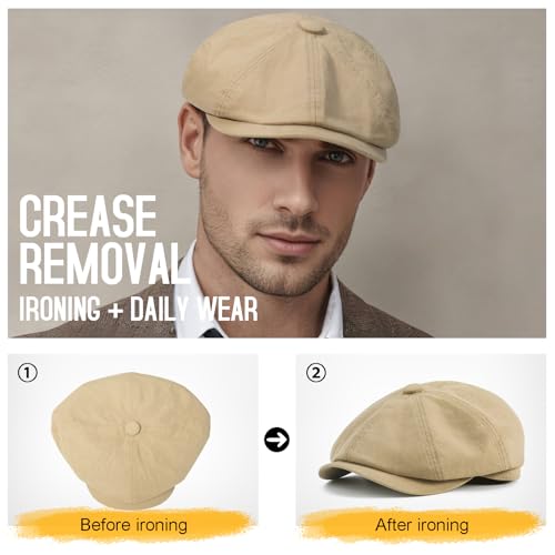 BOTVELA Men's Newsboy Gatsby Hat Cotton Cabbie Cap - color: Khaki, size: 7 1/4