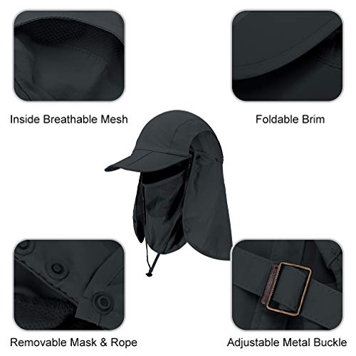 CRISTGEE Foldable Sun Cap, Fishing Hats, UPF 50+ Protection Caps with Face Mask Neck Flap - color: Black