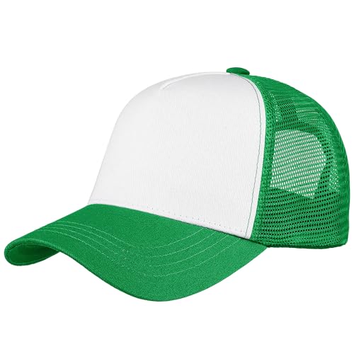 Falari 5-Panel Mesh Baseball Cap, Trucker Hat, Structured Plain Design, Cotton, Adjustable Size - color: 1pk Kelly Green