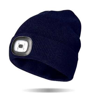 Classic Rechargeable LED Warm Knit Beanie Head Light Hat Headlamp for Outdoor Activities - color: Navy