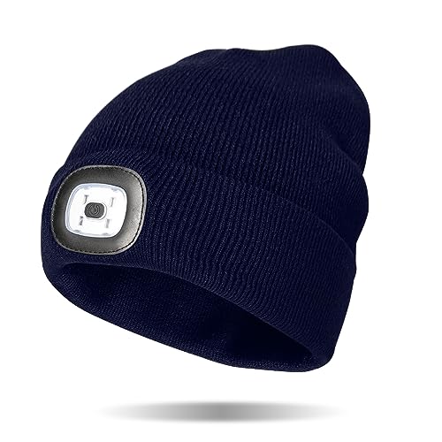 Classic Rechargeable LED Warm Knit Beanie Head Light Hat Headlamp for Outdoor Activities - color: Navy