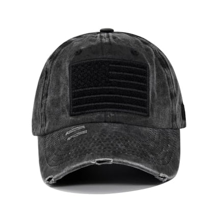 YuMENo American Flag Baseball Cap for Men Women Adjustable Distressed Embroidered USA Dad Hat - color: Washed Grey