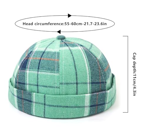 DIYDECAL Striped Plaid Brimless Worker Cap,Retro Skullcap Docker Hat for Men Womens - color: Green
