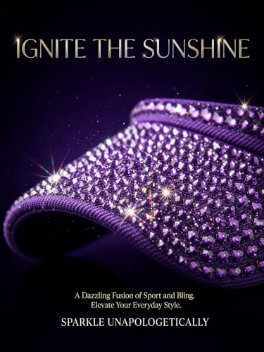 Women Shiny Rhinestone Bling Sun Visor Adjustable Tennis Beach Ponytail Hat - color: Purple Hat+purple Rhinestone