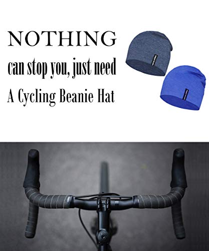 EMPIRELION Mens Running Beanie Hat, 9" Lightweight Helmet Liner Skull Cap - color: Royal Mel. + Steel Blue Mel.