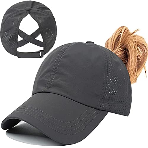 Womens Ponytail Hat Baseball Cap, Adjustable Criss Cross Baseball Cap High Bun Unisex Quick Drying Trucker Hats - color: Zdark Gray