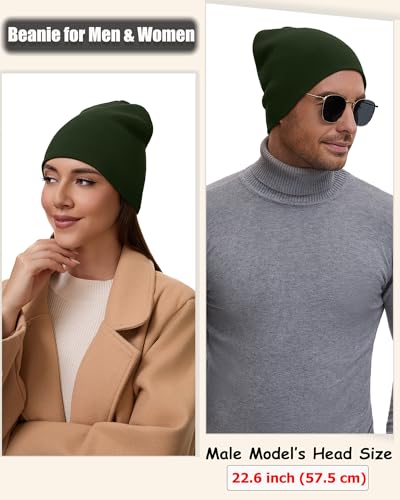 100% Cotton Beanie Hat for Men Women Cuffless Warm Winter Hats - color: 1pcs-olive Green
