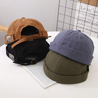 Men Hats Docker Cap Hats Beanie Sailor Cap Worker Hat Rolled Cuff Retro Brimless Hat with Adjustable - color: Dzm34-green