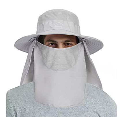 Fishing Hat for Men, Outdoor 3 in 1 Sun Hat Summer Safari Boonie Cap - color: Light Grey