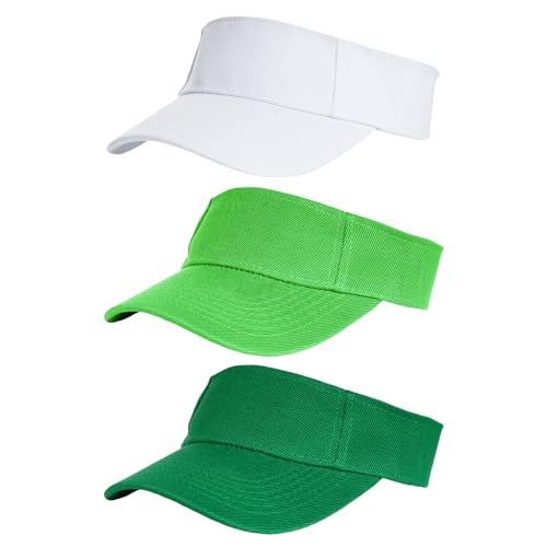 Yookat 3 Pack Visor Sun Hat Adjustable Sun Visor Caps Golf Tennis Visor Hat for Sports Girls Boys Outdoor - color: White, Green, Light Green