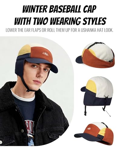 Croogo Fleece Baseball Cap with Ear Flaps Winter Warm 5 Panel Hat Soft Trapper Hat for Men - color: Greentaupe, size: One Size