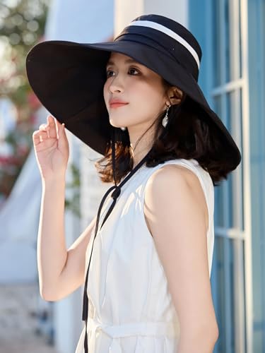 Women Wide Brim Sun Protection Hat Summer Fishing Hats - color: Black