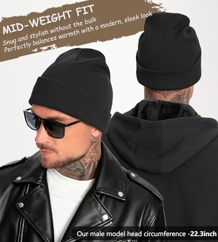 100% Cotton Beanie for Women Men Soft Knit Beanies Warm Winter Hat - color: Black