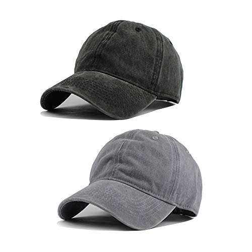 HH HOFNEN Baseball Cap Washed Cotton Unstructured Vintage Hat for Men Women - color: #2 Black+gray
