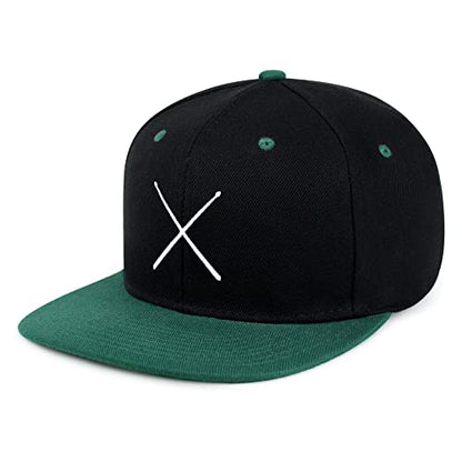 JPAK Drum Stick Hip-Hop Snapback Hat Embroidered Baseball Cap Drummer - color: 17. Black/Green