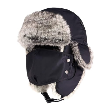 Waterproof Winter Trapper Ushanka Hat Ear Flap Chin Strap, Russian Style - color: Arctic (Black)