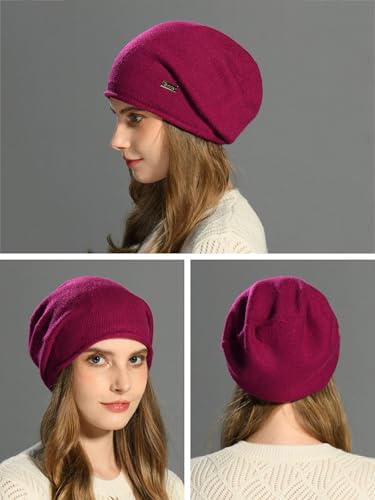 jaxmonoy Slouchy Knit Beanie Hat for Women Winter Soft Warm Ladies Laightweight Slouch Knitted Skull Beanies Cap - color: Fushia