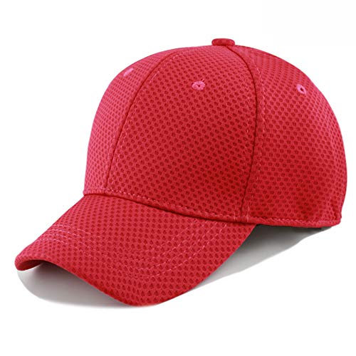 The Hat Depot Men's Curved Brim Stretch Fit Mesh 6 Panel Fitted Baseball Cap - color: Red, size: Large-X-Large
