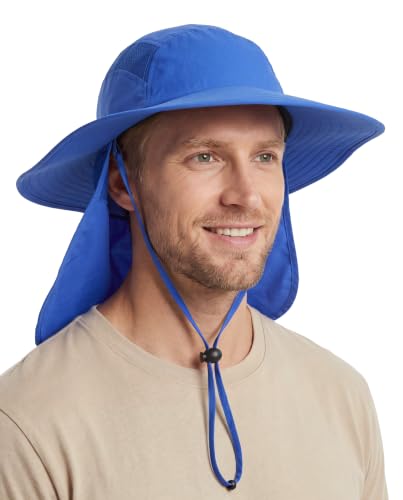 Home Prefer UPF 50+ Sun Hat with Neck Flap Wide Brim Fishing Hat for Men - color: Bright Blue