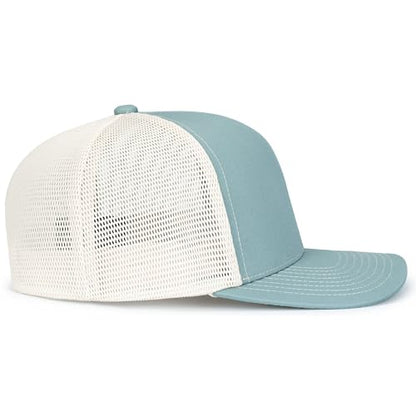 Pacific Headwear Contrast Stitch Trucker Pacflex Snapback Cap - color: Smoke Blue/Beige/Smoke Blue