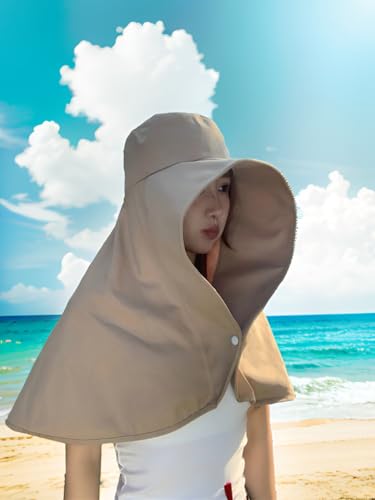 Wide Brim Sun Hat Balaclava Packable Neck Gaiter Lightweight Shawl for Women Summer Hat Beach Outdoors - color: Beige