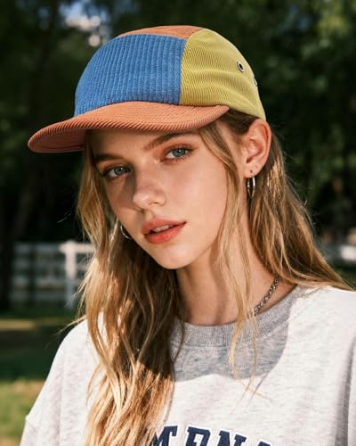 Croogo Corduroy Short Brim 5 Panel Hat Vintage Flat Bill Baseball Cap - color: M-wbdbh24081-blue