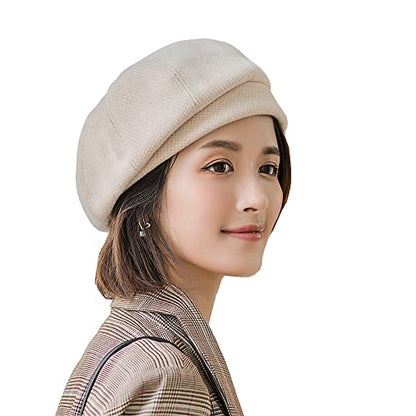 Women Winter Classic Beret Hat Newsboy Cap Painter Hats Houndstooth Beret Hats - color: Py06-milky