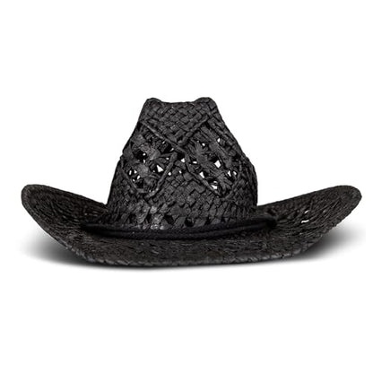Lucky Brand Women's Straw Cowboy Hat | Rope Design | Western | Style | Fashion | Sun Protection | Breathable - color: Woven Straw - Black