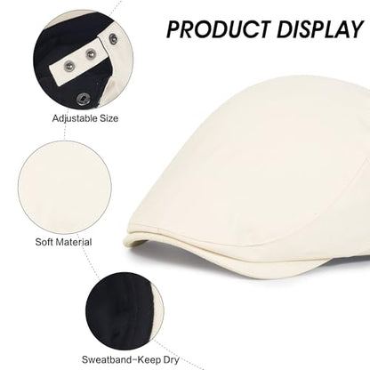 2Pcs Men's Newsboy Cap Cotton Flat Ivy Gatsby Driving Hat - color: 2b2-coffee+beige