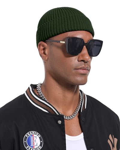 Short Fisherman Beanie for Men Women Wool Fleece Lined Winter Hat - color: 1pcs-army Green