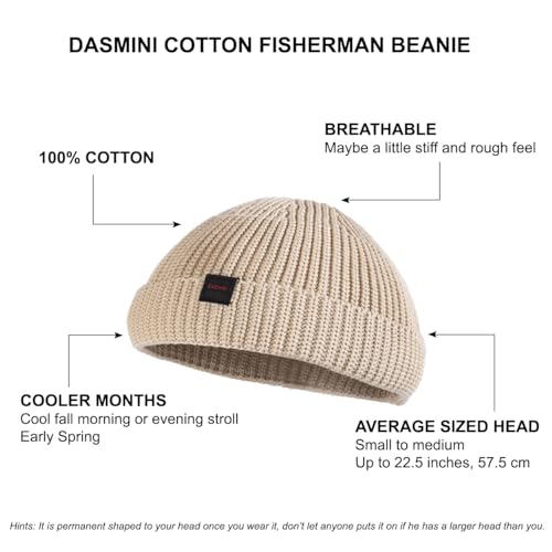 Fisherman Beanie Hats for Men Women,Knit Trawler Skull Cap,Watch Cap,Spring Fall Winter Warm Short Hats - color: (Cotton)-beige-m