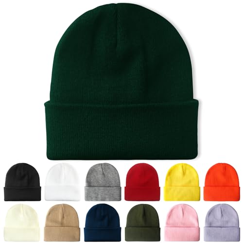 PFFY Beanie for Men Women Unisex Knit Cuffed Winter Beanies Hats Skull Cap - color: Darkgreen