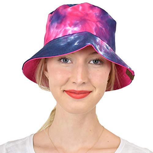 C.C Unisex 100% Cotton Packable Reversible Tie Dye Bucket Sun Hat - color: Navy/Hot Pink