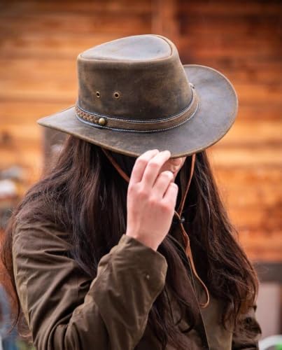 HADZAM Leather Cowboy hat Shapeable into Outback hat, Australian Hats for Men & Women - color: Green, size: Small