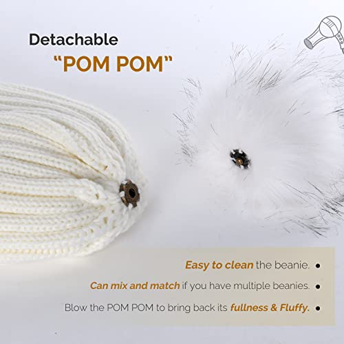 FURTALK Womens Winter Knitted Beanie Hat with Faux Fur Pom Warm Knit Skull Cap Beanie for Women - color: White With White Pom