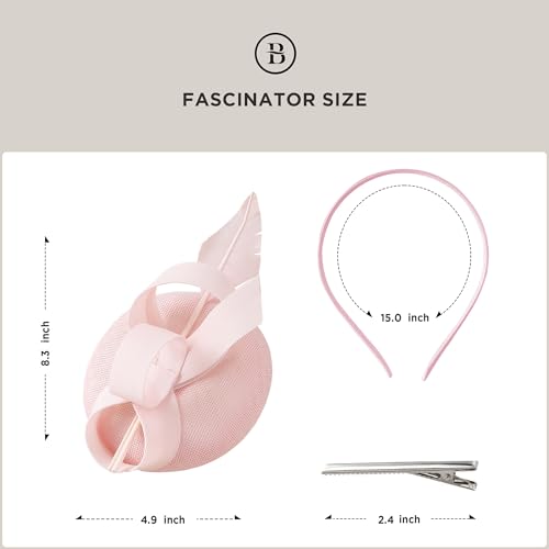 BABEYOND Fascinators Hats for Women Pillbox Feather Derby Tea Party Hat - color: Light Pink