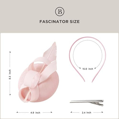 BABEYOND Fascinators Hats for Women Pillbox Feather Derby Tea Party Hat - color: Light Pink